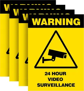 4 PCS 5 * 7 IN 24 Hour Video Surveillance Sign Stickers- Weather, Scratch, Water & Fade Resistance Premium Self-Adhesive Vinyl You are on Camera Home Security Signs