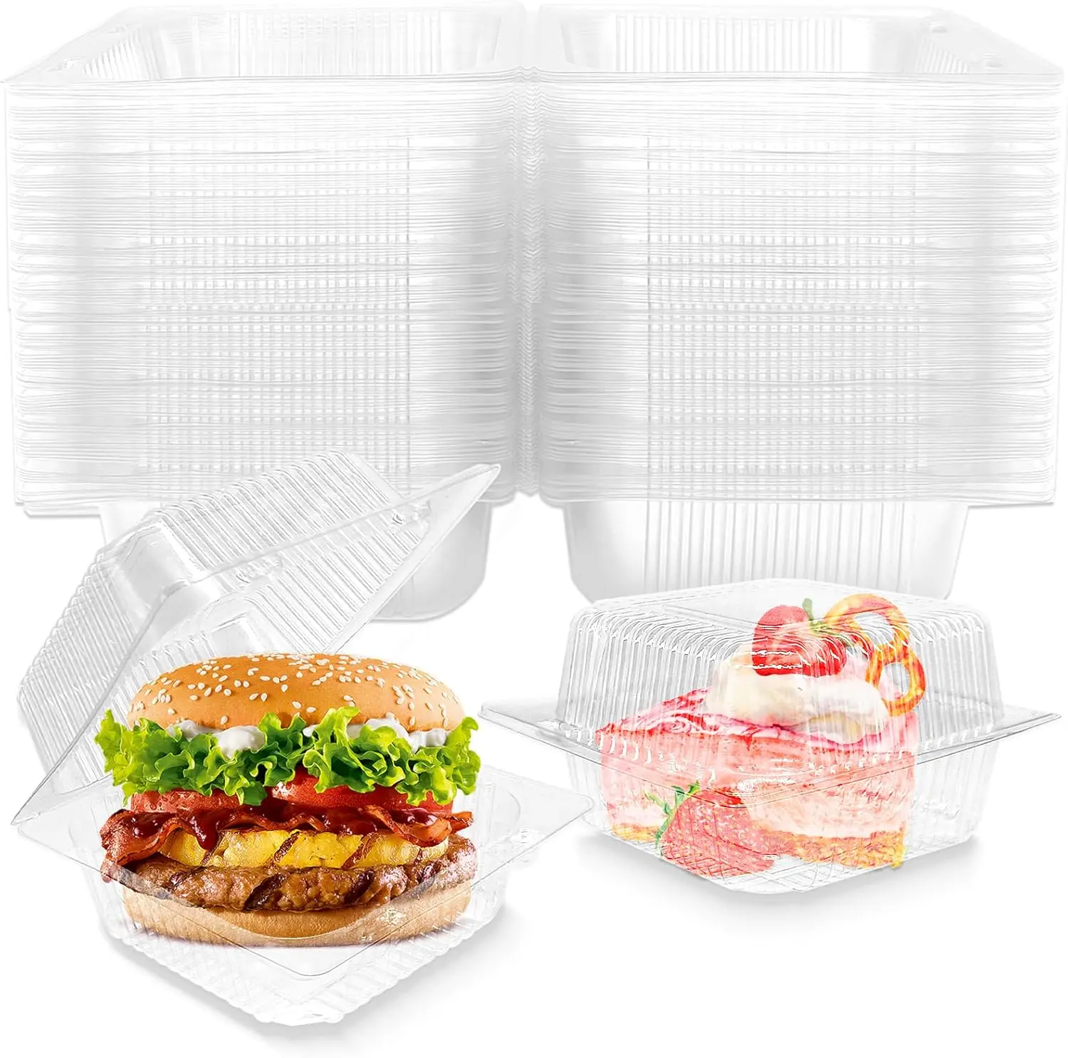 50 Pack Clear Plastic ClamShell Food Containers, Square Cake Slice Clear Containers with Hinged Lids, Disposable To Go bento cake Boxes for Pastry,Salad,Dessert,Sandwiches,Fruit Visit the Jgalnim Store