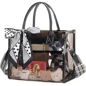 Clear Tote Bag Stadium Events Transparent Clear Purse for Women Thick PVC  Bag with Guitar Strap for Concert