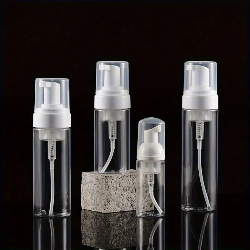4pcs Refillable Soap Dispenser Refillable Foaming Soap Dispenser Bottle 100/120/150/200ml, Clear Plastic Pump for Hand Soap, Shampoo, Lash Cleanser - Durable & Hypoallergenic, Ideal for Travel, Bathroom, Kitchen & Outdoor Use