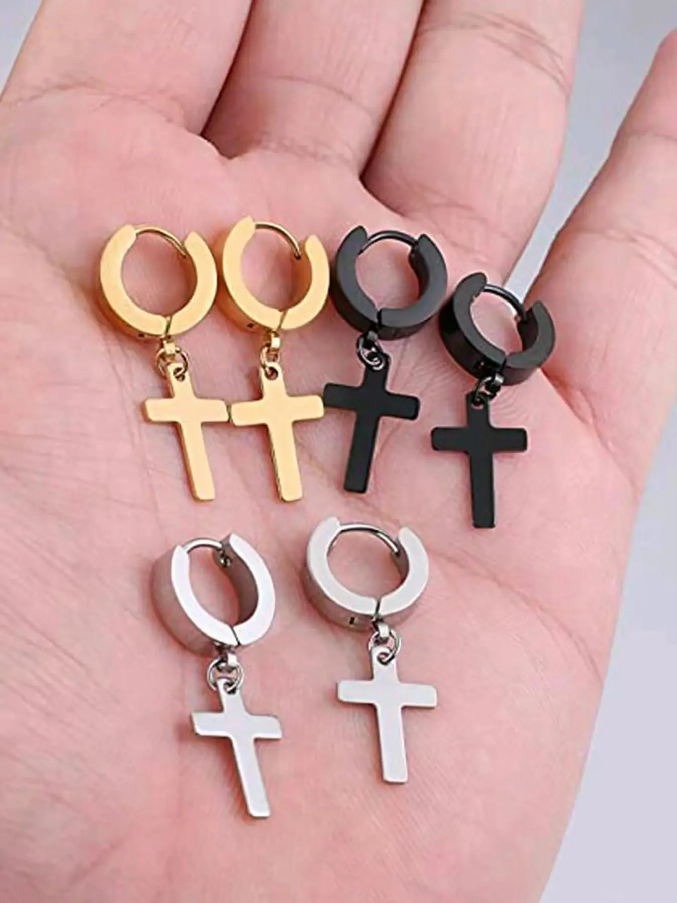 Fashion Cross Dangle Earrings for Women & Girls, New Fashion Punk Earrings for Party, Daily Clothing Decor, Trendy All-match & Exquisite Jewelry for Birthday Gift, Punk Style Earrings, Dangling Earrings, Earrings Set