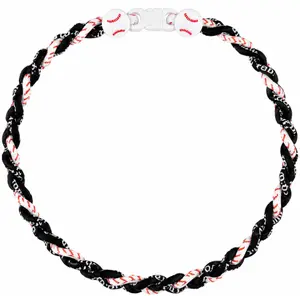 Baseball Stitch Black 3 Rope Braid Tornado Energy Necklace White Clasp
