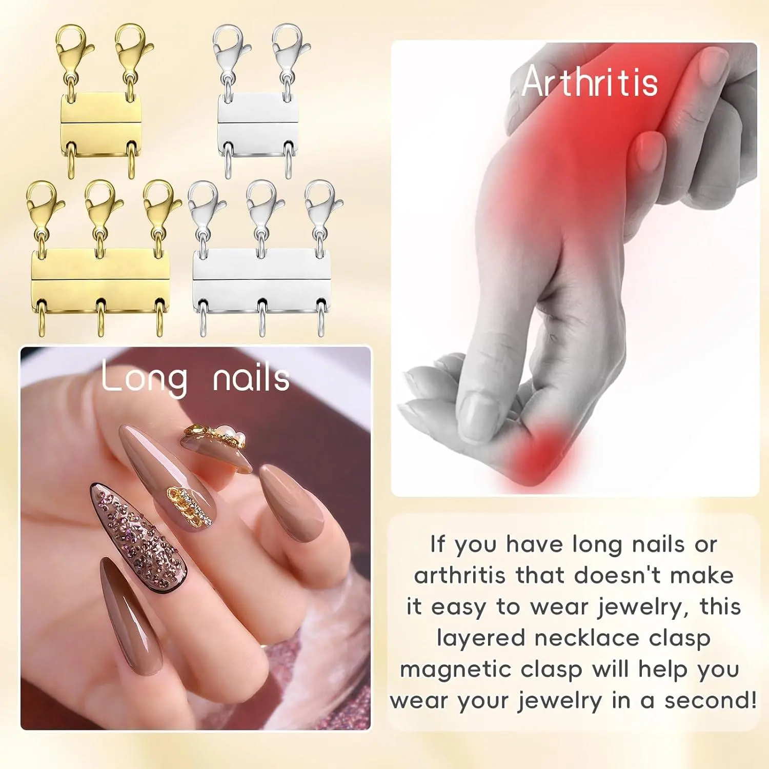 MKCYD Multi Necklace Layering Clasp Strong Magnetic Clasps, Gold and Silver Necklace Separator for Layering, Multiple Jewelry Closures for Layered Look MKCYD Multi Necklace Layering Clasp Strong Magnetic Clasps, Gold and Silver Necklace Separator for Layering, Multiple Jewelry Closures for Layered Look