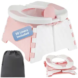 Portable Potty Training Chair with Travel Bag and 30 Liners, Foldable, Indoor/Outdoor Use, Camping (Pink)