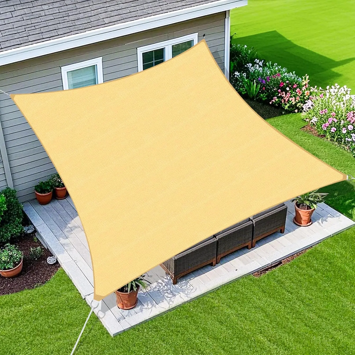 Sun Shade Sail 16'X20' Curved Edge Outdoor Shade Canopy Sand Breathable 95% UV Block Shade Cloth  Patio Garden Backyard (We Make Custom Size)