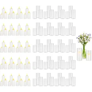 VEVOR Pillar Candles and Glass Vases Set 24 Pcs, Clear Cylinder Hurricane Candle Holders for Wedding Centerpieces, Tall Vase for Table Decor, Wedding Party, Thanksgiving, White (2.56x 4.7, 5.9, 7.9)VEVOR Super Brand Day