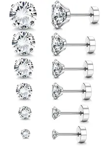Small for Women & Men, Cubic Zirconia Hypoallergenic Jewelry, Cartilage Piercing Earrings, Hypoallergenic CZ Earrings, 6-7 Pairs Set