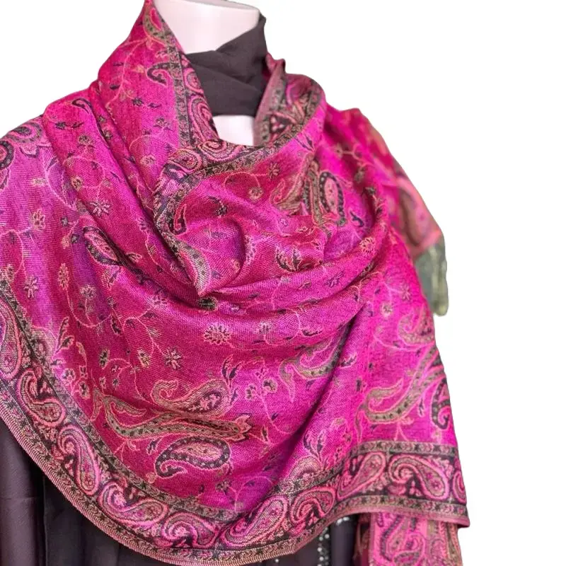 Elegant Paisley Head Scarf in Rich Maroon with Intricate Floral Patterns for Stylish Look