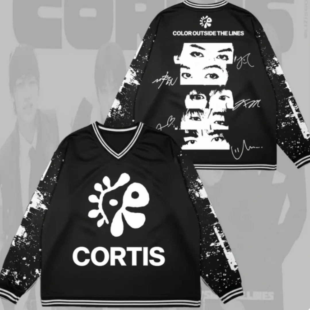 CORTIS Color Outside The Lines Album Inspired Spliced Long Sleeve Shirt Streetwear Outfit, Color Outside The Lines CORTIS Album Long Sleeve Shirt Splicing Design Casual Fashion Top
