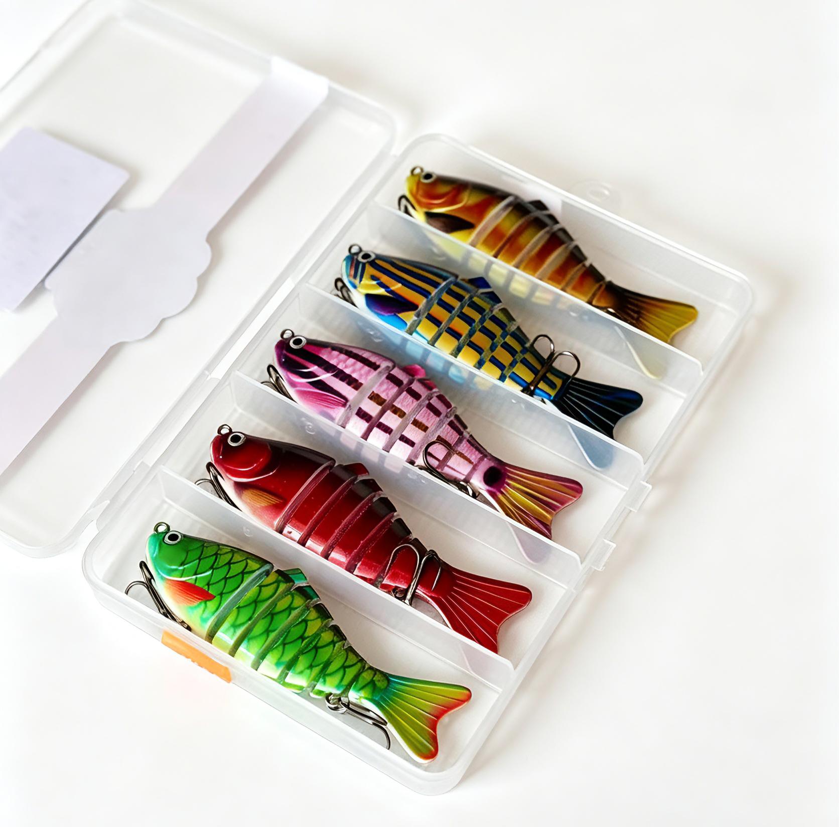 Multi-joint swimming fish lures, suitable for both freshwater and saltwater, are ideal for catching bass and pike. Outdoor fishing gear. A set of bionic swimming posture fish lures. Made of plastic fish lures and metal-reinforced hook handles.