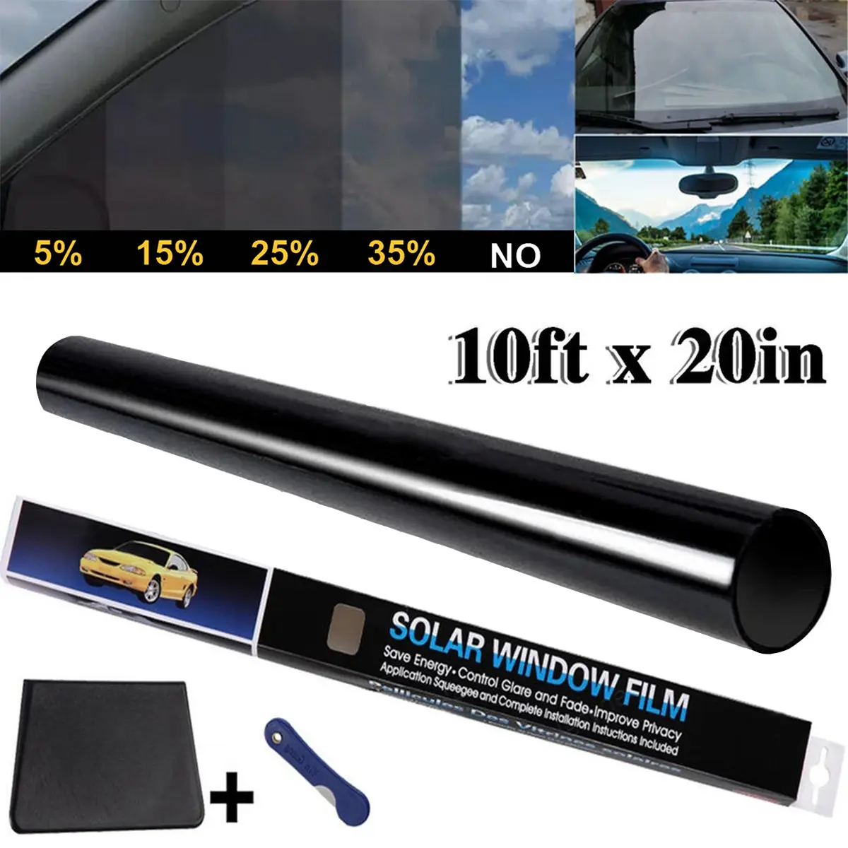 5%/15%/25%/35% VLT Uncut Window Tint Film Roll 20" x 10ft for Car, Home & Office Glass – Grade Black Privacy Film Uv Protection Heat Insulation