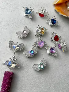 5/10 Counts Random Color Crown & Wings Design Beads, Fashionable Artificial Crystal Decor Beads for DIY Jewelry Making, Trendy All-match & Exquisite DIY Jewelry, Crystal Diy Charms