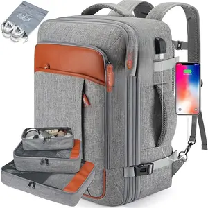 Carry on Travel Backpacks, Extra Large 40L Flight Approved for Men & Women,Expandable Suitcase backpack (Grey (Backpack With 4 Packing Cubes))