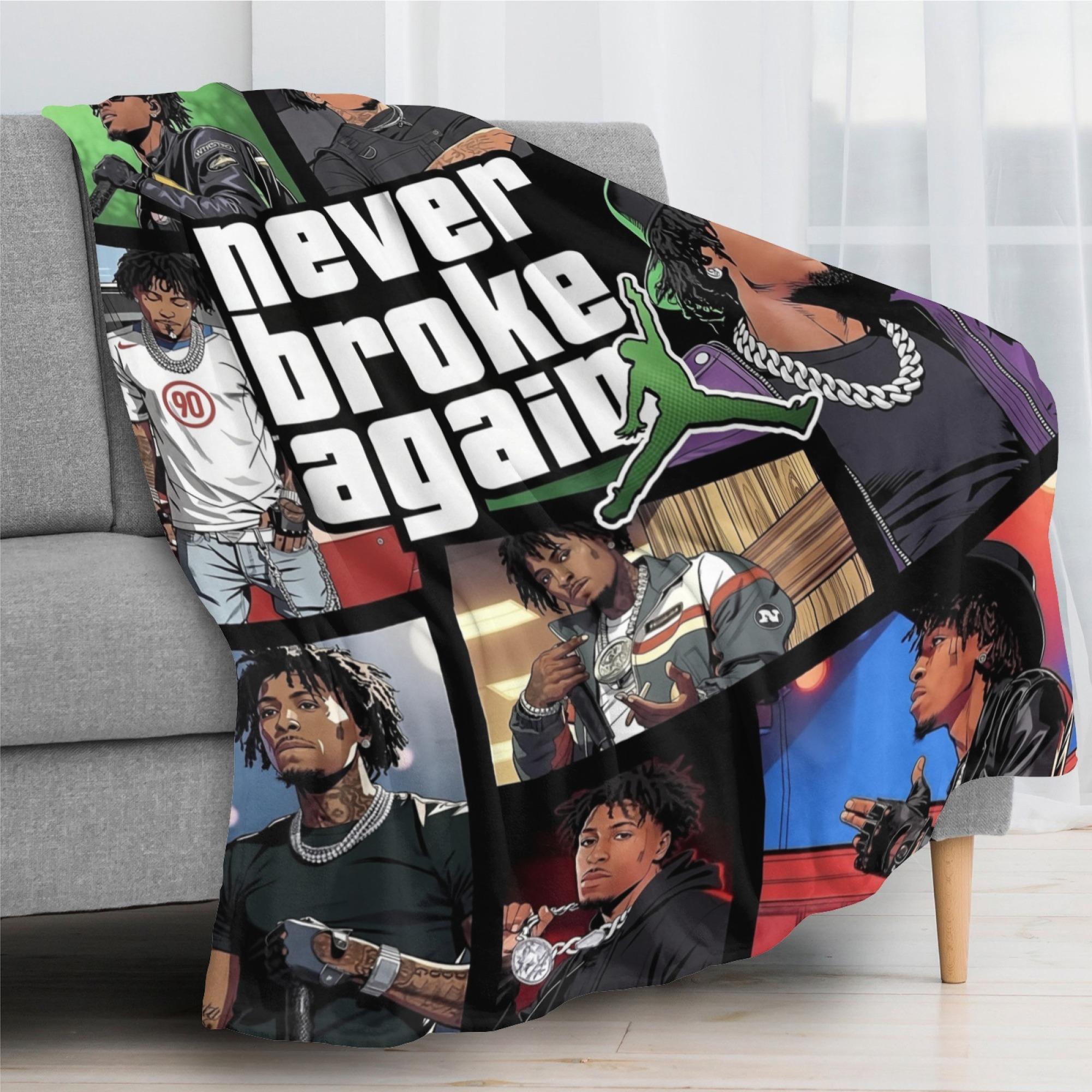 Never Broke Again Collage Flannel Blanket Hip-Hop Throw with YoungBoy Collage & "Never Broke Again" Logo – Ultra-Soft, Cozy, Perfect for Rap Fans, Bedroom Decor, Streetwear Aesthetic and Gifting to Hip-Hop Enthusiasts.