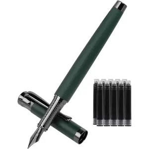 Luxury Medium Nib Fountain Pen Set - Smooth Writing Ink Pen with 10 Ink Cartridges & Ink Converter, Fancy Calligraphy Executive Office Pen, Ideal Gift for Men & Women, Green