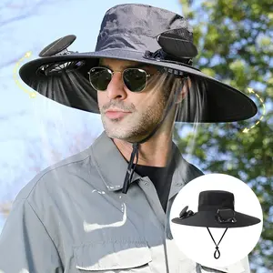 2025 Solar Powered Fan Outdoor Fishing Hat for Men and Women -  Solar Sun Protection Sun Hat with Fan Wide Brim Sun Hat for Camping,  Summer Hiking and Working, Solar Fan Hat Dual Power Supply Fan Outdoor Fan Breathable Textile Material, Fisherman Cap