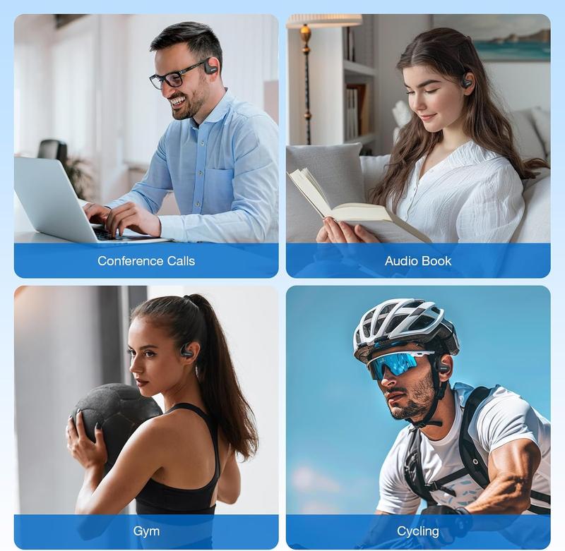 Open Ear Headphones Call Noise Cancellation, Comfort Wear, Enhanced Bass, True Wireless Earbuds for LED Power Display, 60H Playtime, Bluetooth 5.3, IPX5 Running Working