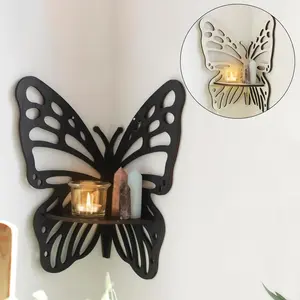 2pcs Butterfly Corner Wall Corner Shelf Wood Floating Shelves Crystal Display Shelf Boho Wall Shelves for Bedrooms Bathroom Kitchen Office Living Room Dorm Decor Gift