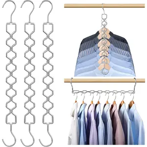 3 Pack Space Saving Hangers for Clothes, Heavy Duty 30Lbs Capacity Magic Collapsible Clothes Space Saver Metal Hanger Organizer with 360? Swivel Hook, Closet Organizers Storage Dorm Essentials