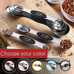 8pcs/set, Magnetic Measuring Spoon, Stainless Steel Measuring Spoon, Coffee Measuring Spoon, Baking Tools, Household Food Grade Graduated Measuring Spoon, Double End Measuring Spoon Set, Kitchen Utensils, Apartment Essentials