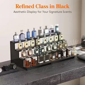 Multi-layer black display stand, tool-free assembly display box for perfume, figurines and seasoning storage rack