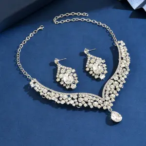 Evening Dress Jewelry Necklace and Earrings Two-Piece Set, DDXL0010 Floral Bride Vintage High-End Design Set, 14K Gold-Plated