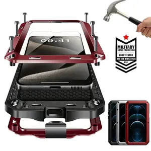 Military Grade Metal Armor Phone Case for iPhone 17 Air/17/16/15/14/13/12/11 Pro Max, Full Body Shockproof Rugged Protective Cover with Built-In Screen Protector, Heavy Duty Protection