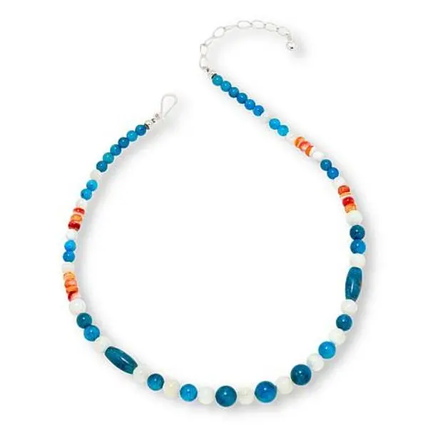 Mine Finds by Jay King Blue Apatite, Orange Shell & Mother-of-Pearl Bead Necklace