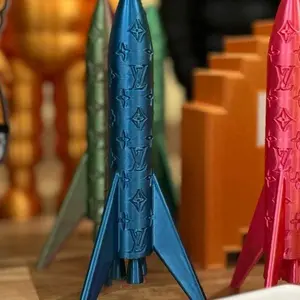 Luxury Brand Inspired Rocket Desk Ornament - Blue and Red Colors, Unique Design, Perfect for Office or Home Decor