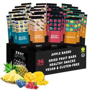 Fruit Snacks by Zest Delites, Fruit Leather Bars, Healthy Snacks for Adults & Kids, Vegan, Dried Apple-Based Pineapple, Mango, Blueberry, Raspberry Strips 0.88 oz x 36