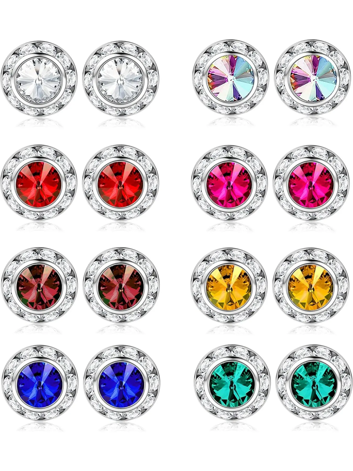 8 Pairs Rhinestone Earrings for Women Dance Competition Earrings Crystal Stud Earrings Stainless Steel Stud Earrings for Stage Opera Performance Wedding Party Shining Earrings Sparkling Ear Jewelry Stud Earrings Set Earring Studs