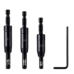 Self Centering Drill Bit Set, 1/4 Inch Hex Shank HSS VIX Bit Set with Hex Key, 3/32", 7/64", 1/8" Hinge Center Drill Bits for  Cabinet and Door Hinge Installation (3-)