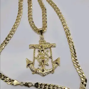 CHRIST ON THE CROSS Cuban link style necklace 14k gold plated 24inches long.