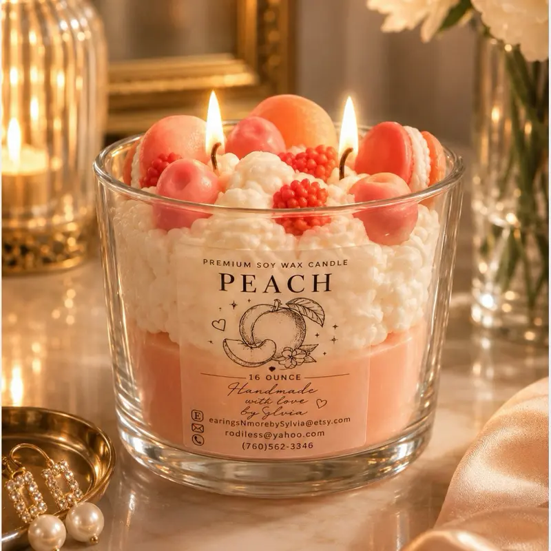 Peach Dessert Candle  | Premium Soy Wax Candle | Handmade Peach Scented Candle
