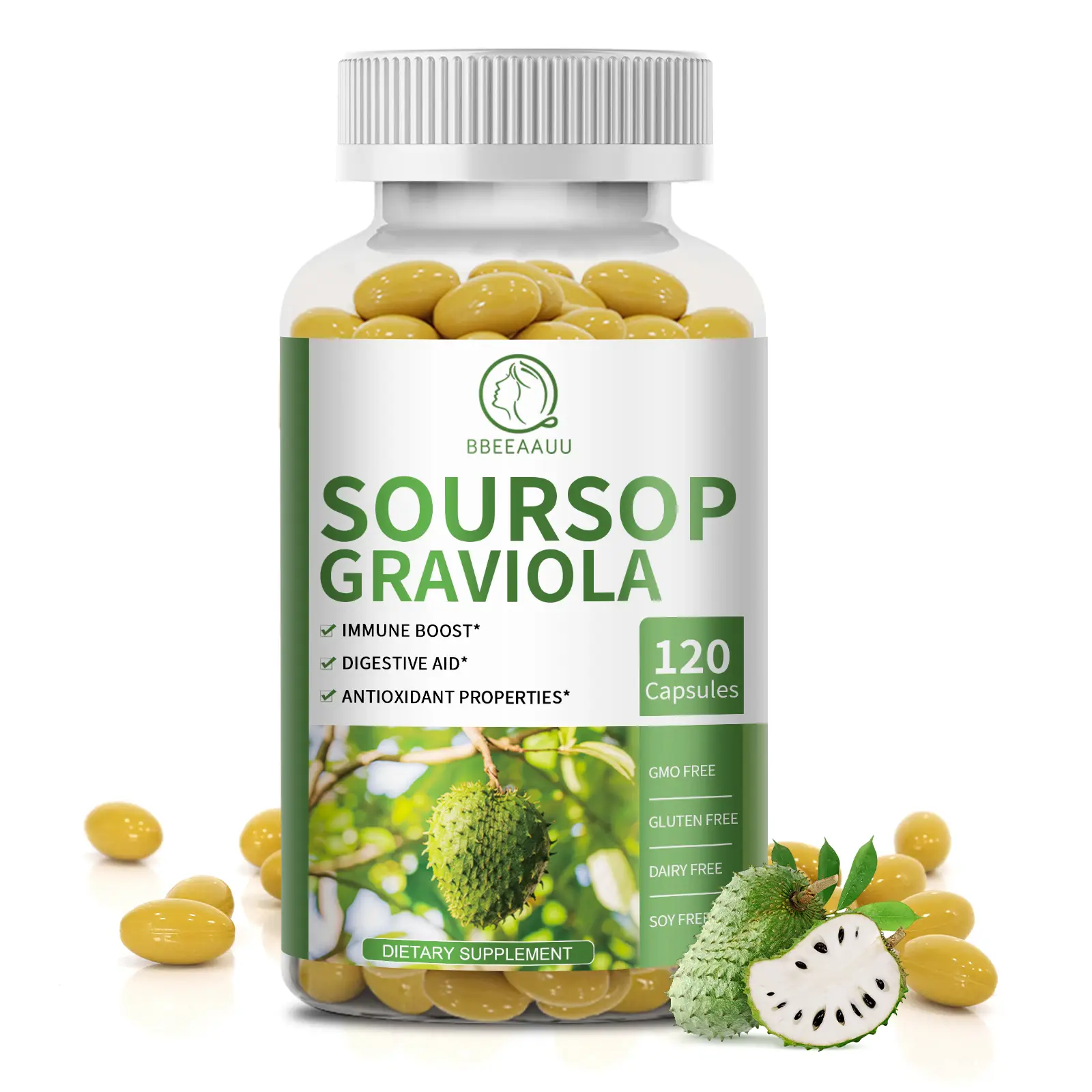 Soursop Graviola Capsules Herbal Supplement,120 Counts, for Cell Regeneration, Immunity, Digestive, Antioxidants, Dietary Healthcare,Optimum Nutrition