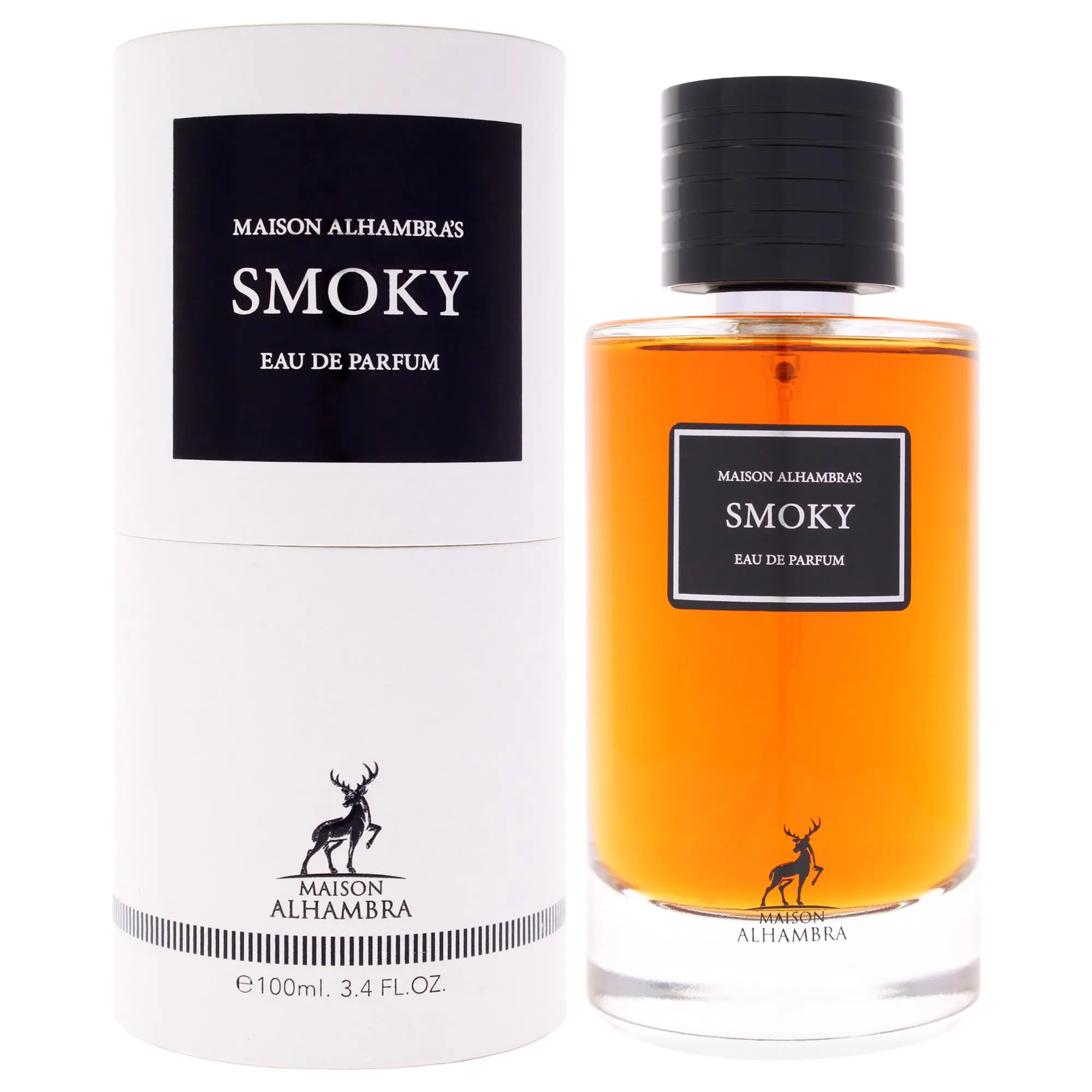 Maison Alhambra Smoky Eau De Parfum for Men — Plum, Peach, Bergamot, 3.4 oz (100 ml) | lattafalong-lasting bergamot cologne, unisex amber woody cologne, smoky scent, citruses, plum perfume, honey, peach perfume, smoke, plum peach, peach bergamot, amber