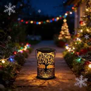 Solar-Powered Tree Projection Light - Iron Lantern with Automatic Dawn/Night Switch for Outdoor Gardens Patios Walkway Decorations & Christmas Gifts