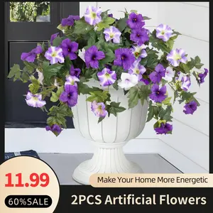 Artificial Flowers Plants for Outdoor Decoration, 2PCS September Autumn Faux Petunias Silk Flower UV Resistant No Fade Floral for Home Garden Balcony Yard Porch Realistic Indoor Decor