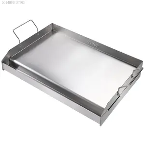 Stove Top Griddle, 23.5"x16" Stainless Steel Griddle, Rectangular Double Burner Griddle Pan, Family Pan Cookware with Handles and Oil Groove, for Gas Grills, SilverDD14HUB STORE