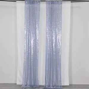 2 Pack Dusty Blue Sequin Event Curtain Drapes with Rod Pockets, Seamless Backdrop Event Panels - 8ftx2ft