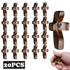 3/6/20Pcs Wooden Cross Bulk Worry Cross Handcrafted Solid Walnut Pocket Cross My Heart Prayer Stress Relief Christian Faith Encouragement Pocket Prayer Gifts for Church Easter Religious Sharing