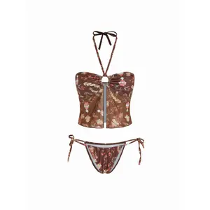 Cider Halter Neckline Floral Ring Linked Bikini Set SwimWeek