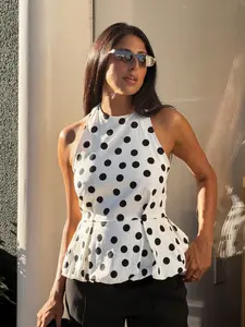 Women's 2026 Spring Summer Fashion Elegant Polka Dot Print Backless Top, Sleeveless Balloon Fit Zipper Vest, Casual Retro Style