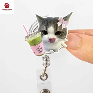 Cat Matcha Badge Reel Badge Reel – Cute Cat "I Love Matcha" ID Holder – Funny Cute Cat Lover, Nurse, Teacher Gift, Accessory