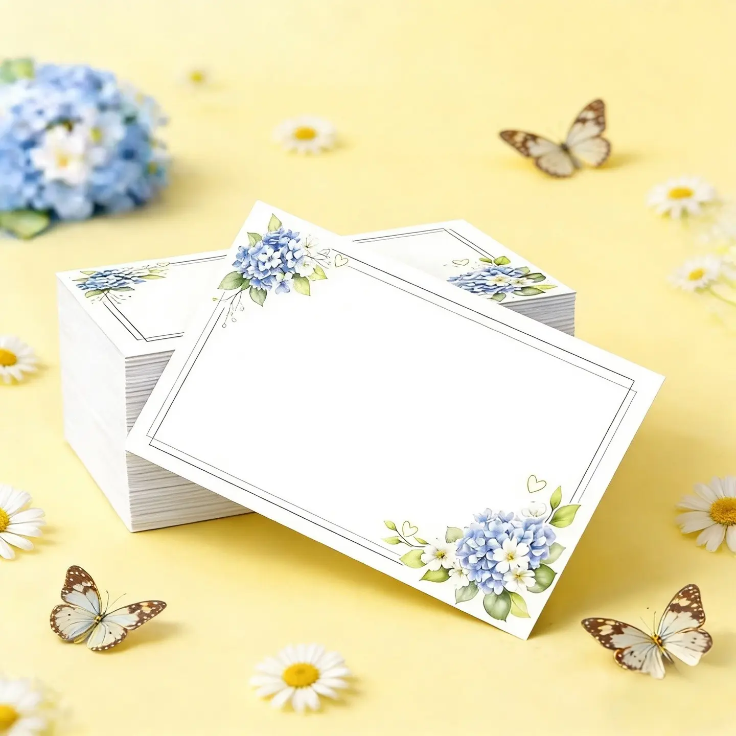 Blue Flower Watercolor Cards, 50 Sheets, Perfect for Congratulations, Holidays, Good Luck, Thank You, New Year, Personalized Invitations, Greeting Card, Thank You Cards Bulk