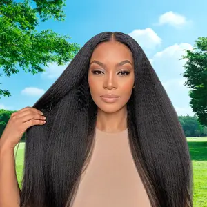 high-temperature synthetic fiber Yaki Straight Wig 18Inch Natural Black Synthetic Wigs for Black Women Beginner-friendly Glueless Daily Use Party 240F
