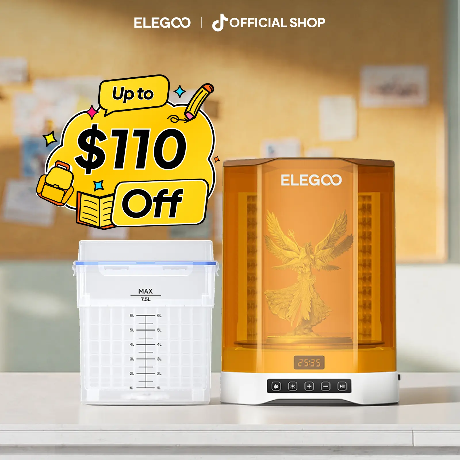 ELEGOO Mercury V3.0 Plus Cure & Clean Station, 7.5 L Large Capacity, 9.05"×5.31"×10.24" Washing Size, Compatible with Mars Saturn Photon Halot LCD/DLP SLA 3D Printers, Printer Accessories, Pom Bearing,back to school,back to school haul
