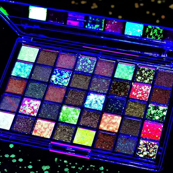 Face Glitter, 18 Colors Glow in The Dark Glitter&22 Colors Vibrant in Daylight, Body Glitter Hair Glitter Face Glitter for Kids Women for Halloween Rave Festival Party Makeup