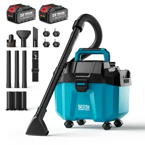 [Seesii] Cordless Vacuum Wet&Dry, 2.6Gal 2-Speed Portable Shop Vac with Blower, 3-in-1 Cordless Vacuum Cleaner with Strap, 4 Wheels and Attachments, Ideal for Garage/Car/Workshop/House，FathersDayGift