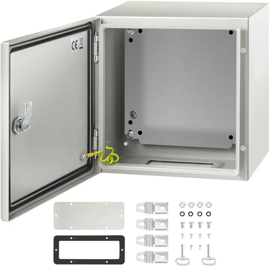 VEVOR Carbon Steel NEMA 4X Enclosure, 12''x12''x8'' IP66 Waterproof Dustproof Electrical Box, 16.31 lbs, with Keys + Plates + Mounting Plate, for Indoor/Outdoor DIY Projects, 12''X 12''X 8''